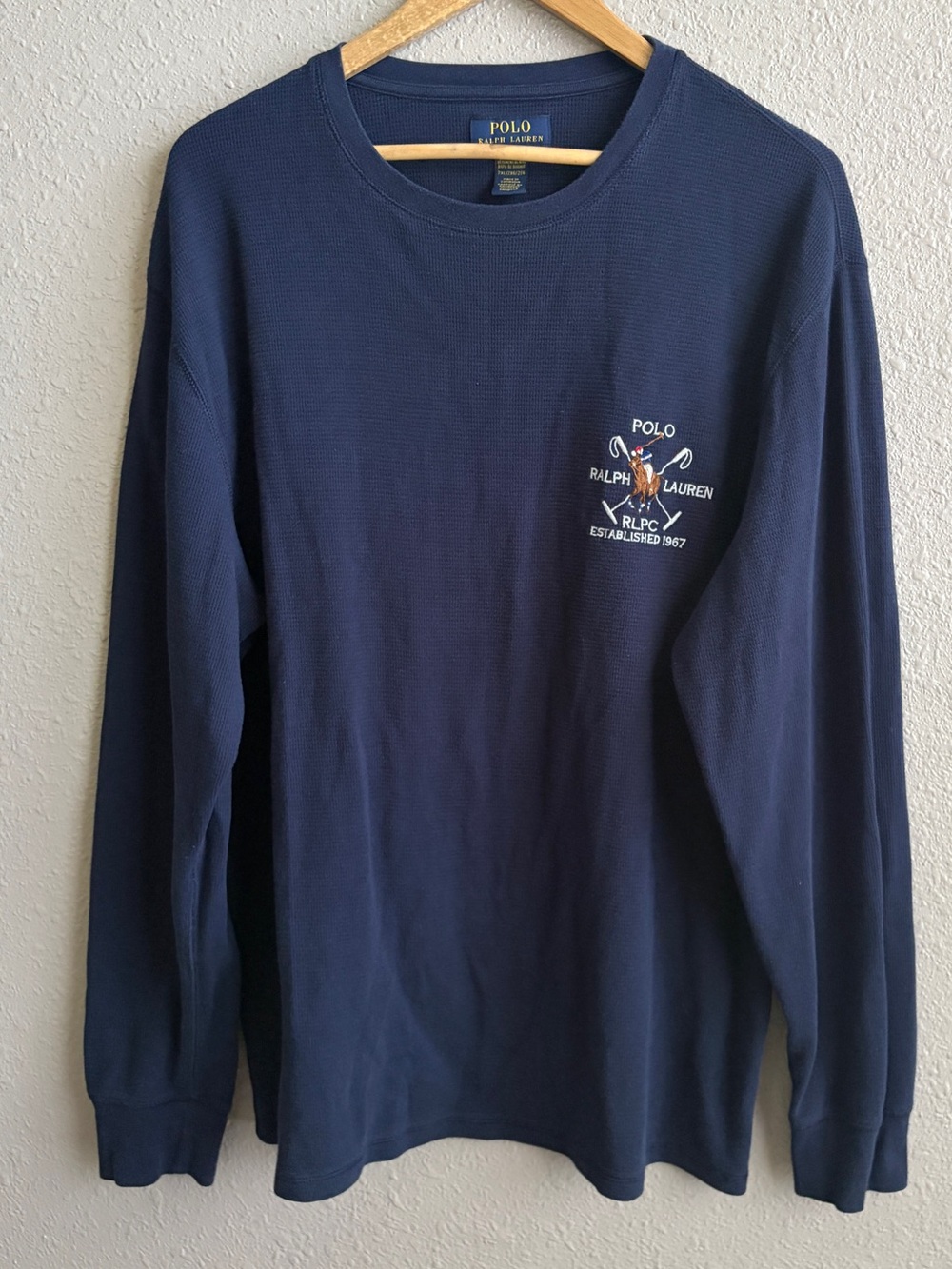 Polo Ralph Lauren Navy Logo Pony Player Waffle Knit Long Sleeve Thermal Shirt 2X